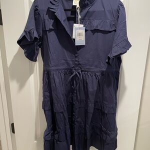 Tiered Ruffle Navy Dress with Tie Waist